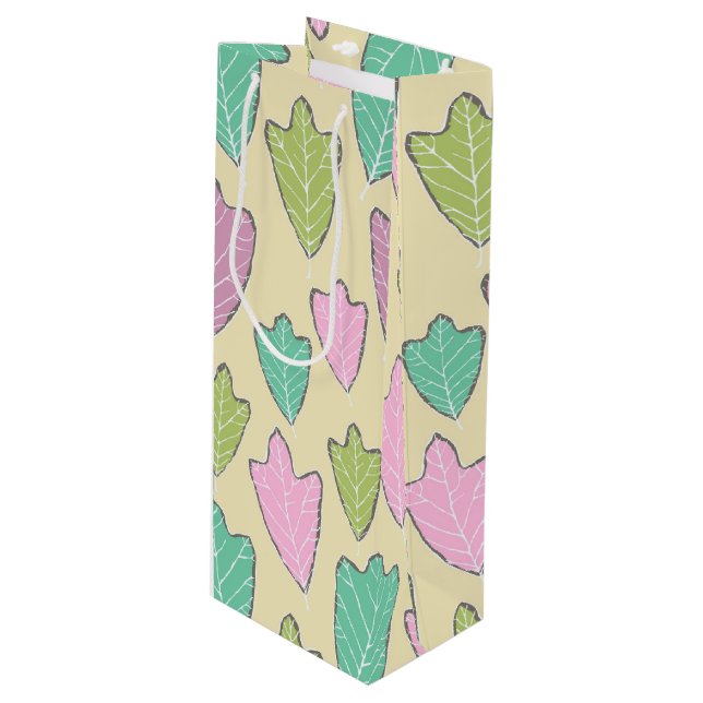 Contemporary Öster Oak Löv Mönster Vin Gift Bag (Framsidan Vinklad)