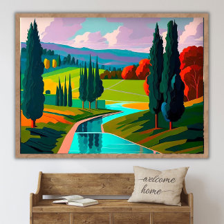Contemporary Painting of Country Landscape Scenery Poster