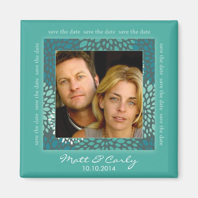 Contemporary Petals Turqoise Spara Date Magnet (Framsidan)