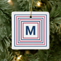 Contemporary Red White och Blue Modern Monogram