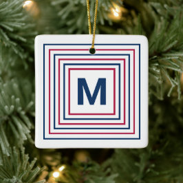 Contemporary Red White och Blue Modern Monogram Julgransprydnad Keramik