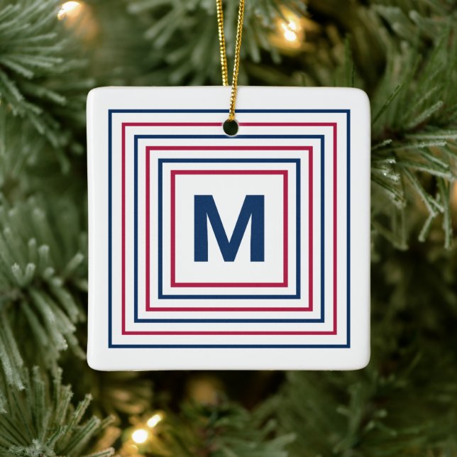 Contemporary Red White och Blue Modern Monogram Julgransprydnad Keramik (Träd)