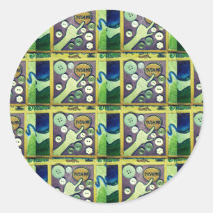 Contemporary Roligt Mosaic Art-utskrift - en lekfu Runt Klistermärke