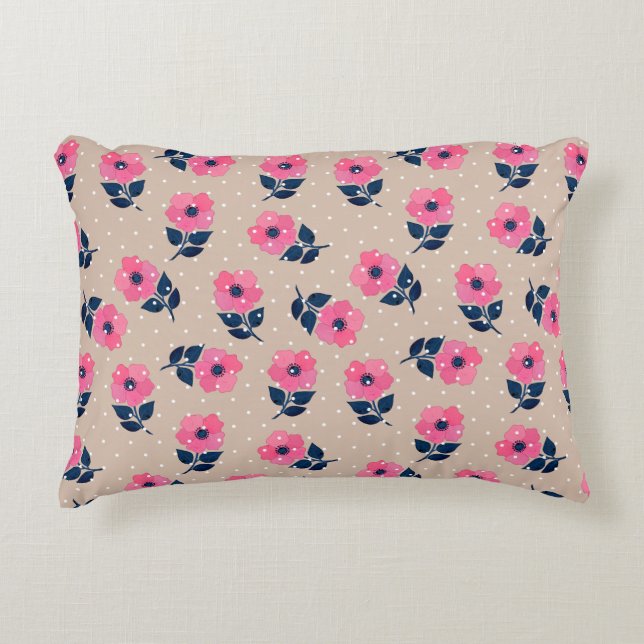 Contemporary Rosa Beige Blommönster Prydnadskudde (Framsidan)
