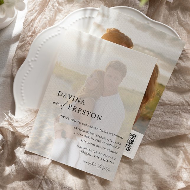 Contemporary Script Modern 2 Photo QR CODE Inbjudningar (Skapare uppladdad)