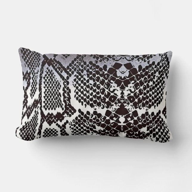 Contemporary Silver Black White Python Skin Lumbarkudde (Framsida)