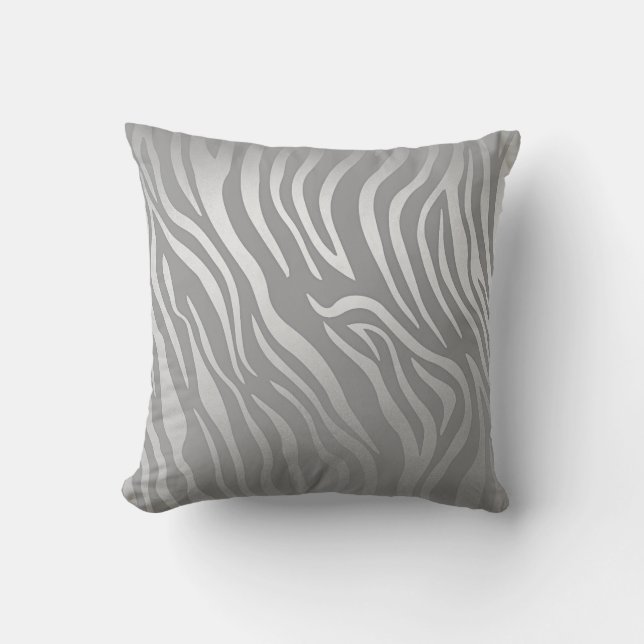 Contemporary Silver Grått Zebra Animal Skin Kudde (Framsida)