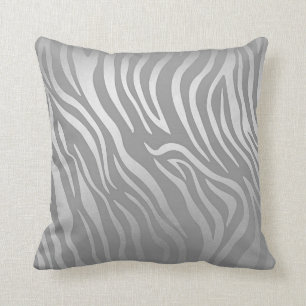Contemporary Silver Grått Zebra Animal Skin Kudde