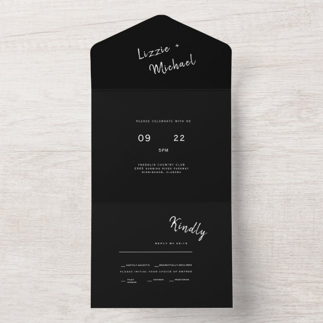 Contemporary Simple Black Monogram Bröllop (Insida)