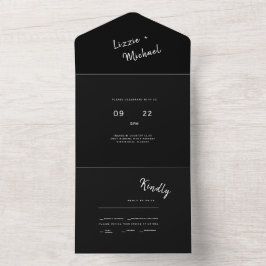 Contemporary Simple Black Monogram Bröllop