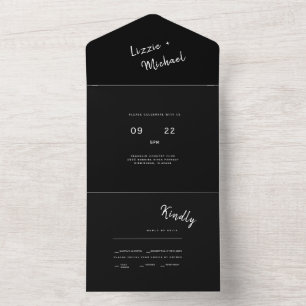 Contemporary Simple Black Monogram Bröllop