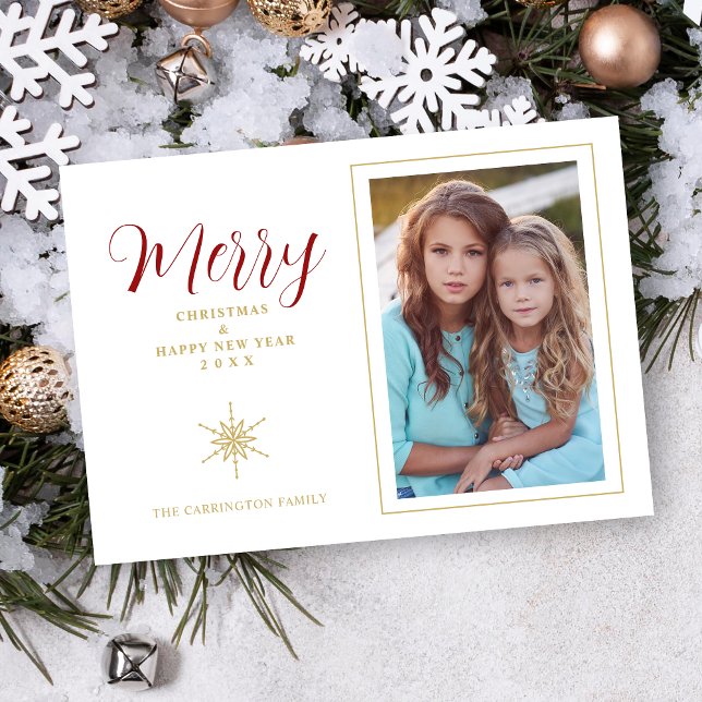 Contemporary Sleek Jul Snowflake Photo Julkort (Contemporary Sleek Christmas Snowflake Photo Holiday Card with Envelope.)