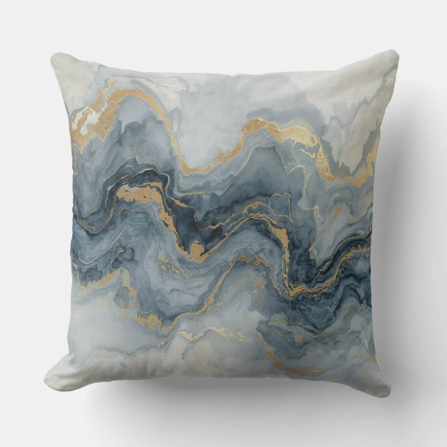 Contemporary Smoky Blue Gray Gold White Abstract  Kudde (Framsida)