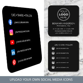 Contemporary Social Media Logo Black White Modern Fyrkantigt Visitkort