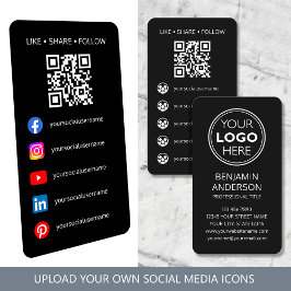 Contemporary Social Media Logo QR Code Black Visitkort