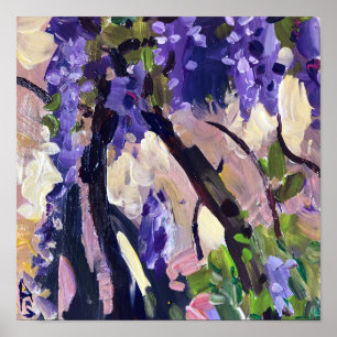 Contemporary som målar blomning med wisteri poster