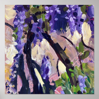 Contemporary som målar blomning med wisteri poster