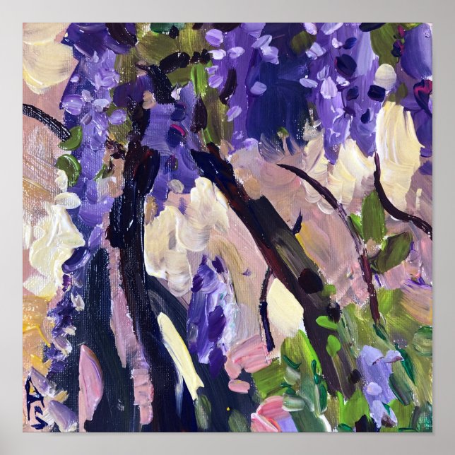 Contemporary som målar blomning med wisteri poster (Framsidan)