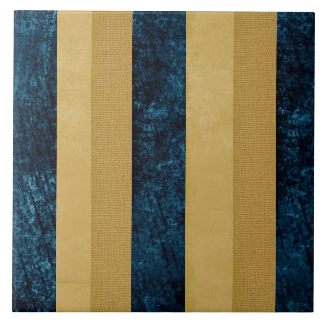 Contemporary, stripe Royal Blue, Guld, Butterkräm Kakelplatta (Framsidan)