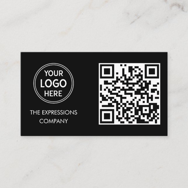Contemporary Svart Anpassningsbar Logotyp med QR-k Visitkort (Framsida)