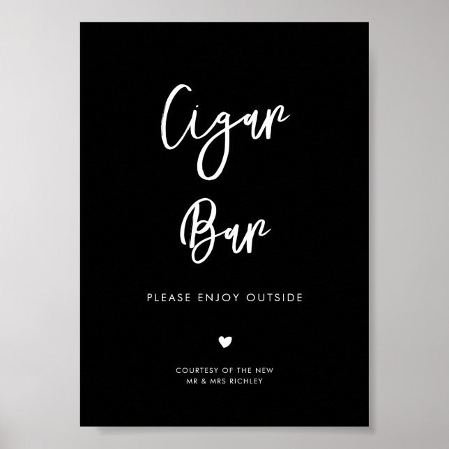 Contemporary svart bröllop Cigar Pub-tecken Poster (Framsidan)
