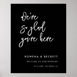 Contemporary svart bröllop. Så glad att du är här Poster