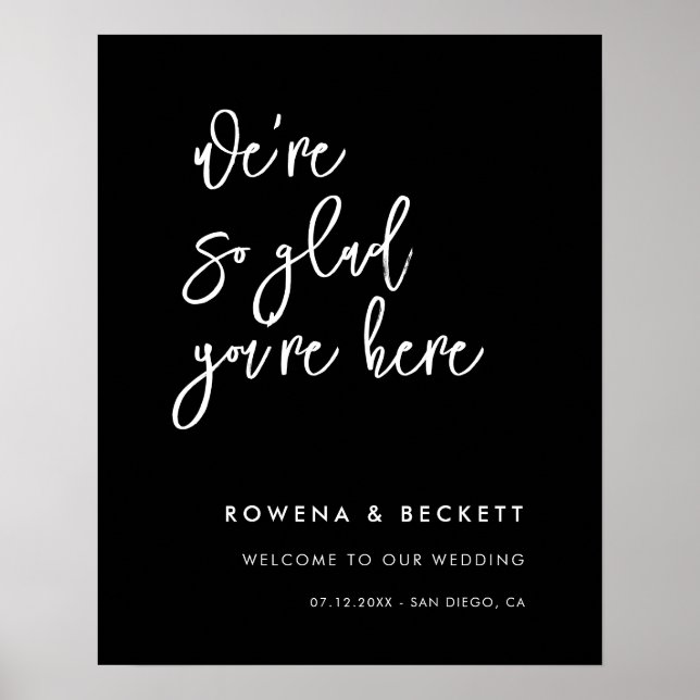 Contemporary svart bröllop. Så glad att du är här Poster (Framsidan)