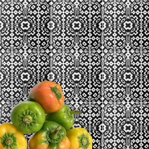 Contemporary, svart och vit geometrisk OP Art Kakelplatta