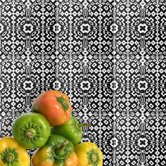 Contemporary, svart och vit geometrisk OP Art Kakelplatta (Skapare uppladdad)