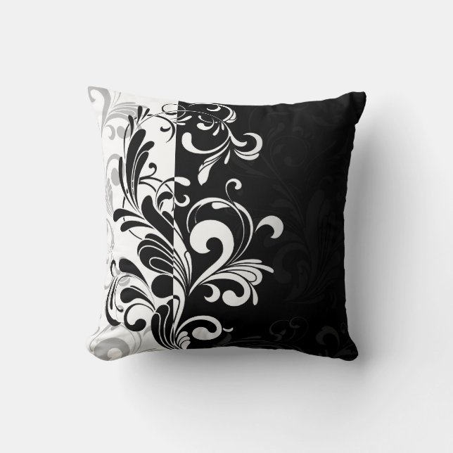 Contemporary Swirl Black and White Throw Cushion Kudde (Framsida)