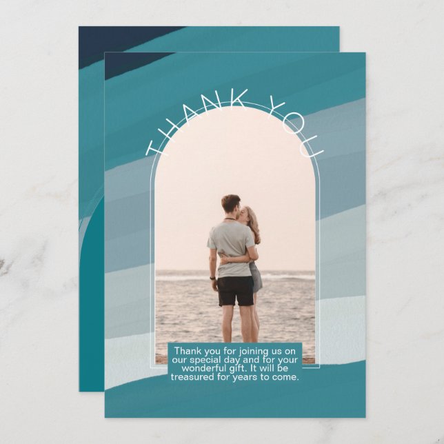 Contemporary TEAL Stripe PHOTO TACK Inbjudningar (Fram/baksida)