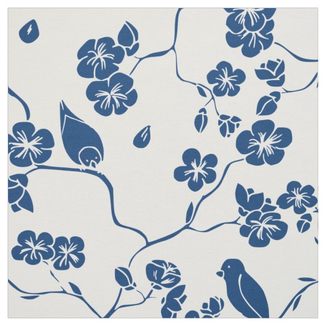 Contemporary Toile Birds & Blommigts Fabric Tyg (Provkarta)