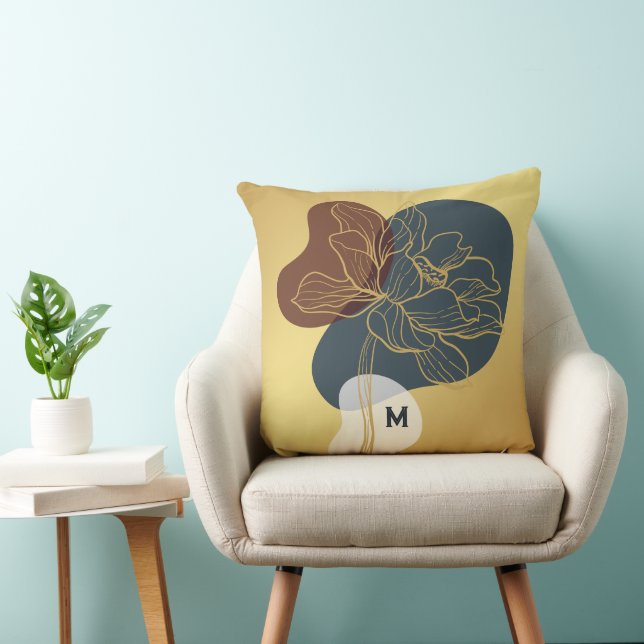 Contemporary Trendig Monogram Guld Whimsical Blomm Kudde (Stol)