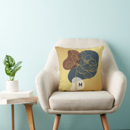 Contemporary Trendig Monogram Guld Whimsical Blomm Kudde