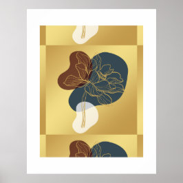 Contemporary Trendig Monogram Guld Whimsical Blomm Poster