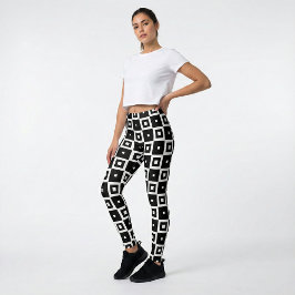 Contemporary Trendig Svartvit fyrkant Mönster Leggings