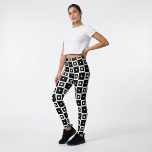Contemporary Trendig Svartvit fyrkant Mönster Leggings