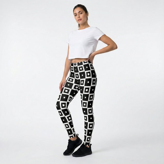 Contemporary Trendig Svartvit fyrkant Mönster Leggings (Skapare uppladdad)