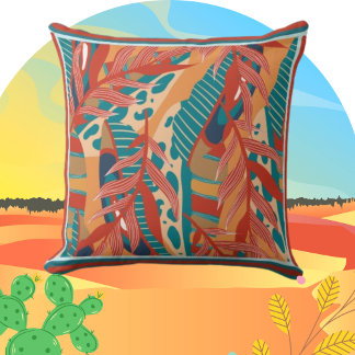 Contemporary Tropical Löv in Red Teal Orange Kudde