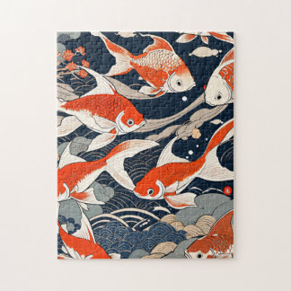 Contemporary ukiyoe, goldfish pussel