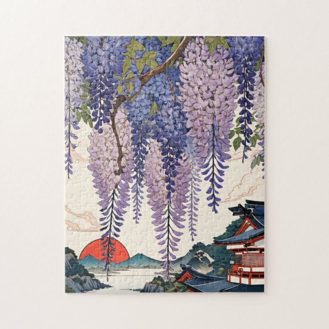 Contemporary ukiyoe, Wisteria japonica Pussel (Vertikal)