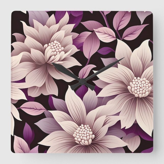 Contemporary Waldorf Blommönster Artwork Fyrkantig Klocka (Framsida)