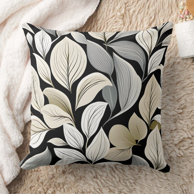 Contemporary Waldorf Löv Mönster White Beige Grått Kudde (Filt)
