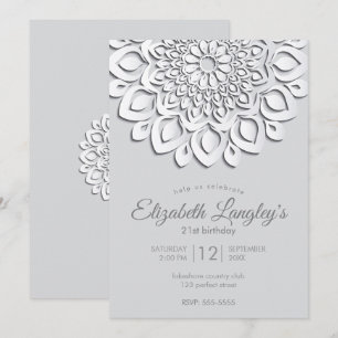 Contemporary White Papper cut Mandala Birthday Inbjudningar