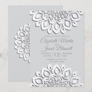 Contemporary White Papper cut Mandala Bröllop Inbjudningar