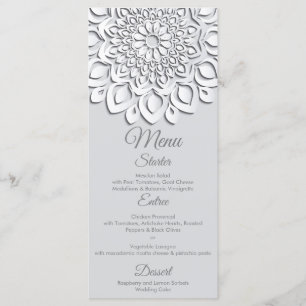 Contemporary White Papper cut Mandala Bröllop Meny