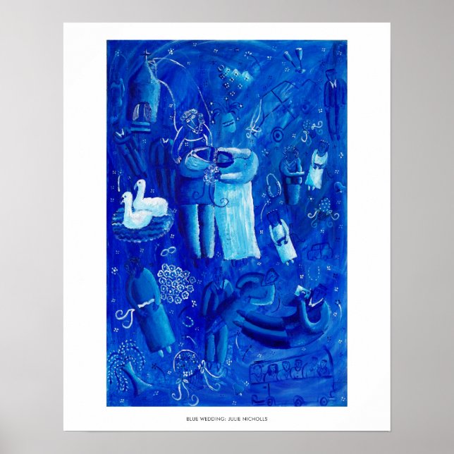 Contemporaryn Blue Bröllop Painting Art Skriv ut Poster (Framsidan)