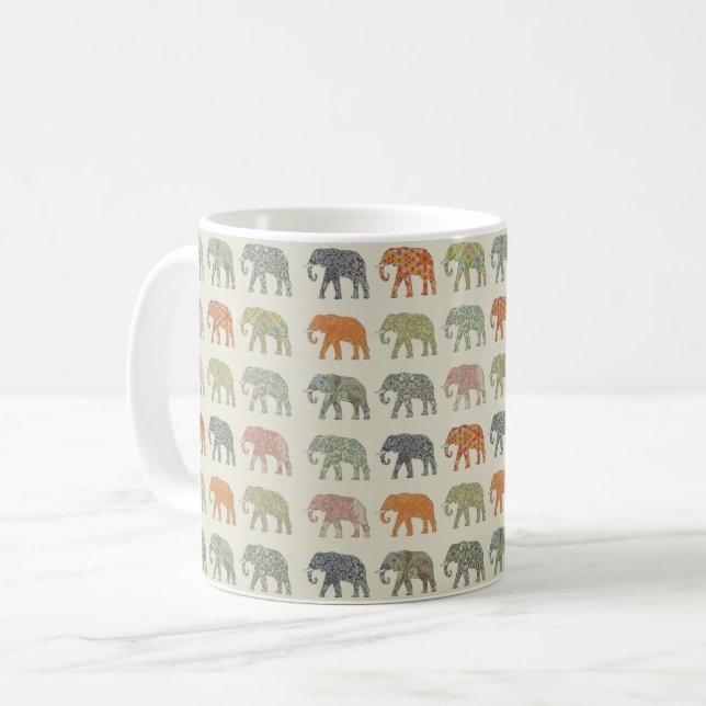 Contemporaryn Elephant Colorful Animal Mönster Kaffemugg (Framsida vänster)