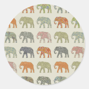 Contemporaryn Elephant Colorful Animal Mönster Runt Klistermärke