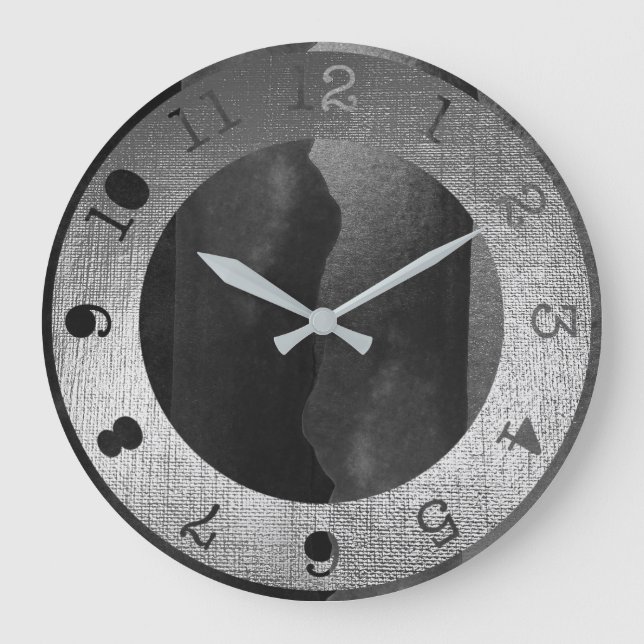 Contemporaryn Metallisk Silver Black Graphite Stor Klocka (Framsida)